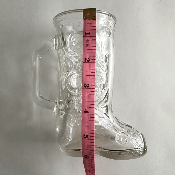 VTG clear glass cowboy boot mug tumbler cup vase western design handle 12 oz - Picture 8 of 10